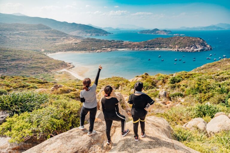 three women on mountain