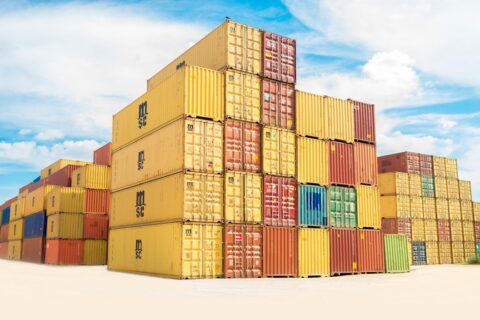 assorted-color filed intermodal containers