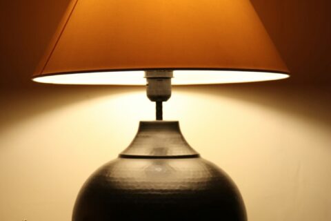 black and brown table lamp